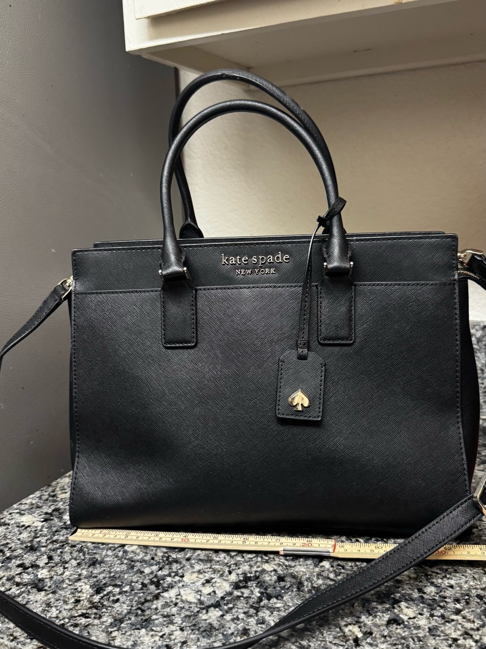 kate spade Black Saffiano Leather Satchel with Gold Spade Accent
